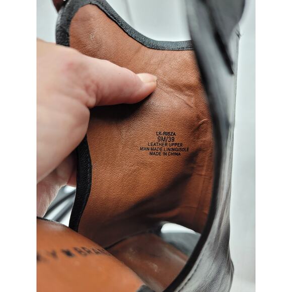 Lucky Brand Size 9 Peep Toe Black Leather Shooties Sandals Wedge Heel Sling Back - Picture 11 of 11